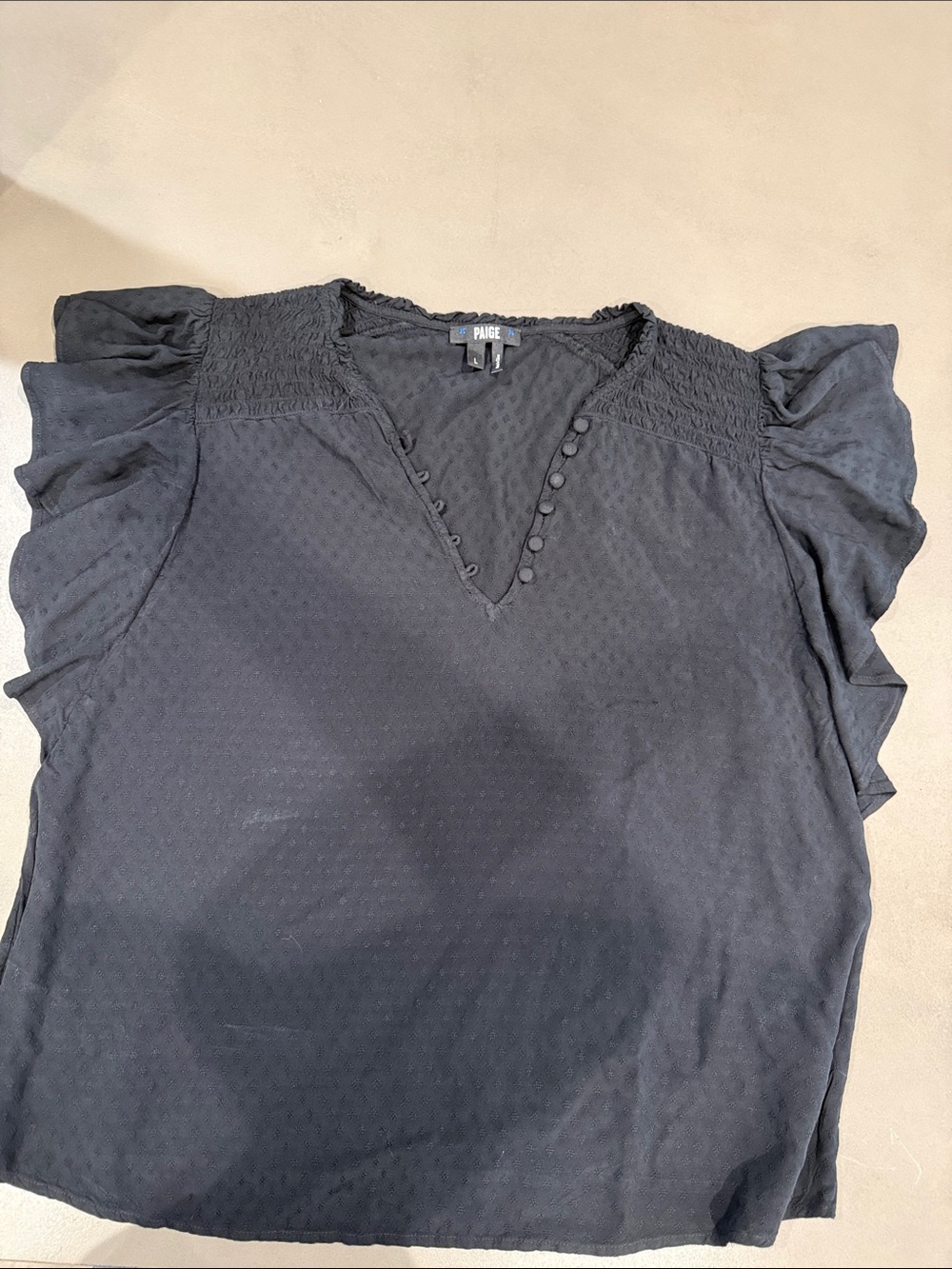 PAIGE Black V-Neck Textured Flutter Sleeve Blouse